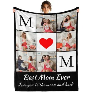 Personalized Mothers Day Birthday Gifts for Mom from Daughter Son Kids, Custom Personalized Blanket with Pictures, Customized Mothers Day Blanket Gifts for Mom Wife from Husband
