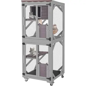 Cat House Outdoor Catio for Catis Mobile Enclosures on Wheels Large Cat Cage with Waterproof Cover,Resting House,62.8"