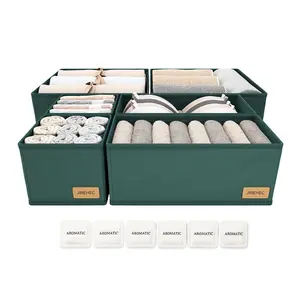 Clothes Drawer Organizer Set 6 Pack Foldable Storage Boxes for Dresser Closet Nursery – Fabric Underwear Sock Divider Bins for Baby Clothes Wardrobe Organization Green Cream with Fragrance Sachets Durable Oxford Space Saving