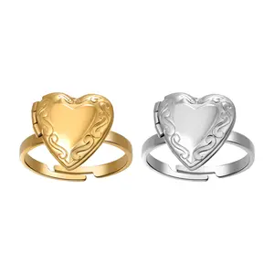 OIDEA Female Elegant Heart-Form Photo Locket Ring - Stainless Steel Adjustable Design Keepsake Band with Photo Storage, Personalized Memorial Costume Jewelry