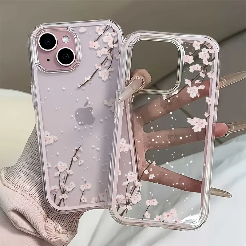 Elegant Cherry Blossom & Snowflake 3-in-1 Soft Transparent Phone Case for Phone 11 Pro Max,12,13,14,15,16,17,14 Plus,15 Plus,16 Plus - Mobile Phone Accessories, Cover with Protection, Teen Girl Gifts