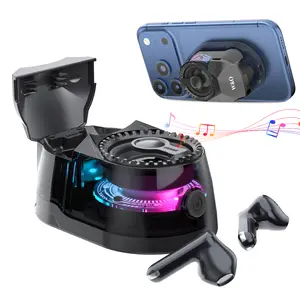 ​​3-in-1 Portable Magnetic Bluetooth Speaker Headphones Phone Holder | Dual SEPARATE Bluetooth 5.4 | 600mAh Battery | Twin Wireless Speakers + Headphones | iPhone Android | Travel Office Multi-Device​​