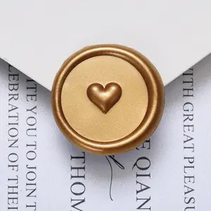 Wax Seal Stickers - 3D Heart Wedding Invitation Envelope Seal Stickers, 50 Pcs Self-Adhesive Antique Gold Stickers, Perfect for Invitation, Christmas, Gift