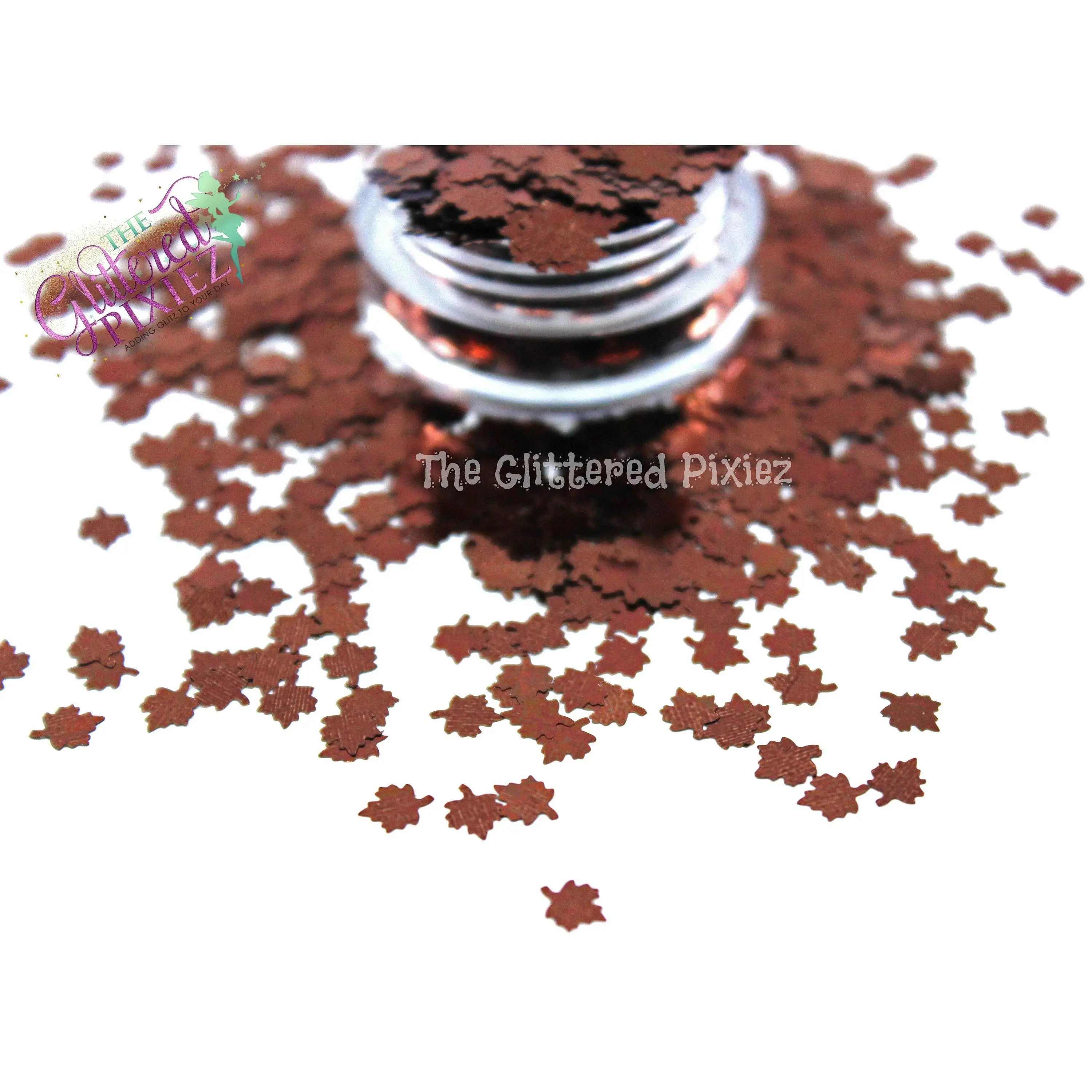 COFFEE metallic brown 4mm fall maple leaf shape glitter - Back To Nature