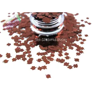 COFFEE metallic brown 4mm fall maple leaf shape glitter - Back To Nature