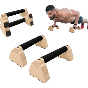2 PCS Wooden Parallettes Bars, Wood Push Up Bars Calisthenics Equipment with Non-Slip Base, Pushup Handles Fitness Blocks for Men and Women Strength Training(10 inch)