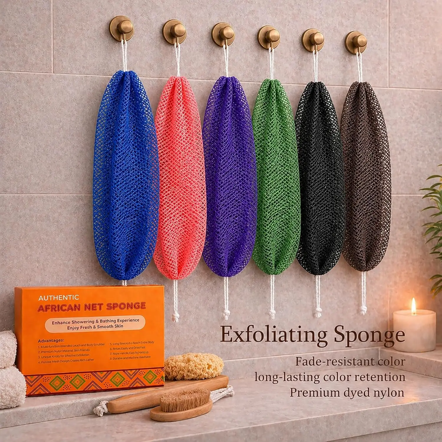 African Net Sponge Authentic with Knots - Exfoliating Body | Scrubber for All Skin Types, African Bath Sponge, Wash Cloth, Gentle Exfoliation Shower Rag for Women Daily Use