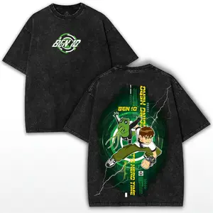 Ben 10 Oversized Vintage Tee – Omnitrix Alien Hero Graphic Shirt in Washed Black Streetwear | Cartoon Network Collector Drop Cotton Menswear