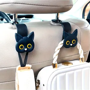 3D Cute Cat Car Headrest Hooks, Car Seat Decorative Back Seat Organizer Hanger for Purse, Handbag, Coat & Grocery Bags, Car Backseat Organizer