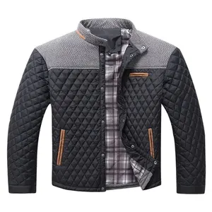 [Quilted Men's Jacket] Lightweight Quilted Men's Jacket |   Warm, Casual Style with Pockets, Stand Collar, Button-Up Front, Beige & Gray Color Block, Polyester Fabric, Perfect for Fall & Winter Coats Menswear Sleeve Tops Black drippy outfit