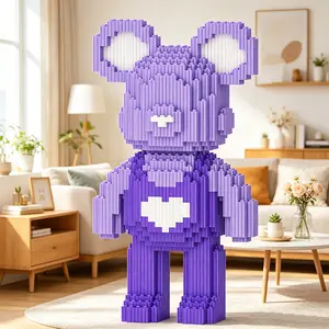 Purple Bear Micro Brick Building Kit - Kawaii Heart Bear Toy Perfect Gift for Collectors & Bear Lovers
