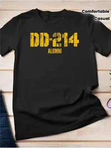 Men's Vintage DD214 Alumni T-Shirt - Plus Size Short Sleeve Round Neck Tee with DD214 Print, Suitable for Home, Outing, Christmas Gifts, Casual Wear, Apparel for Alumni Events, Machine Washable Digital Print