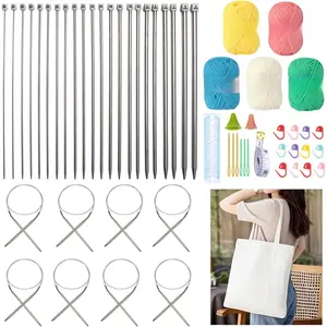 Knitting  Set,22Pcs 10inch Knitting  Set and 8 count 32inch Circular Knitting  Set Include Yarn with Canvas Bag,Knitting Kits for Beginners & Knitters