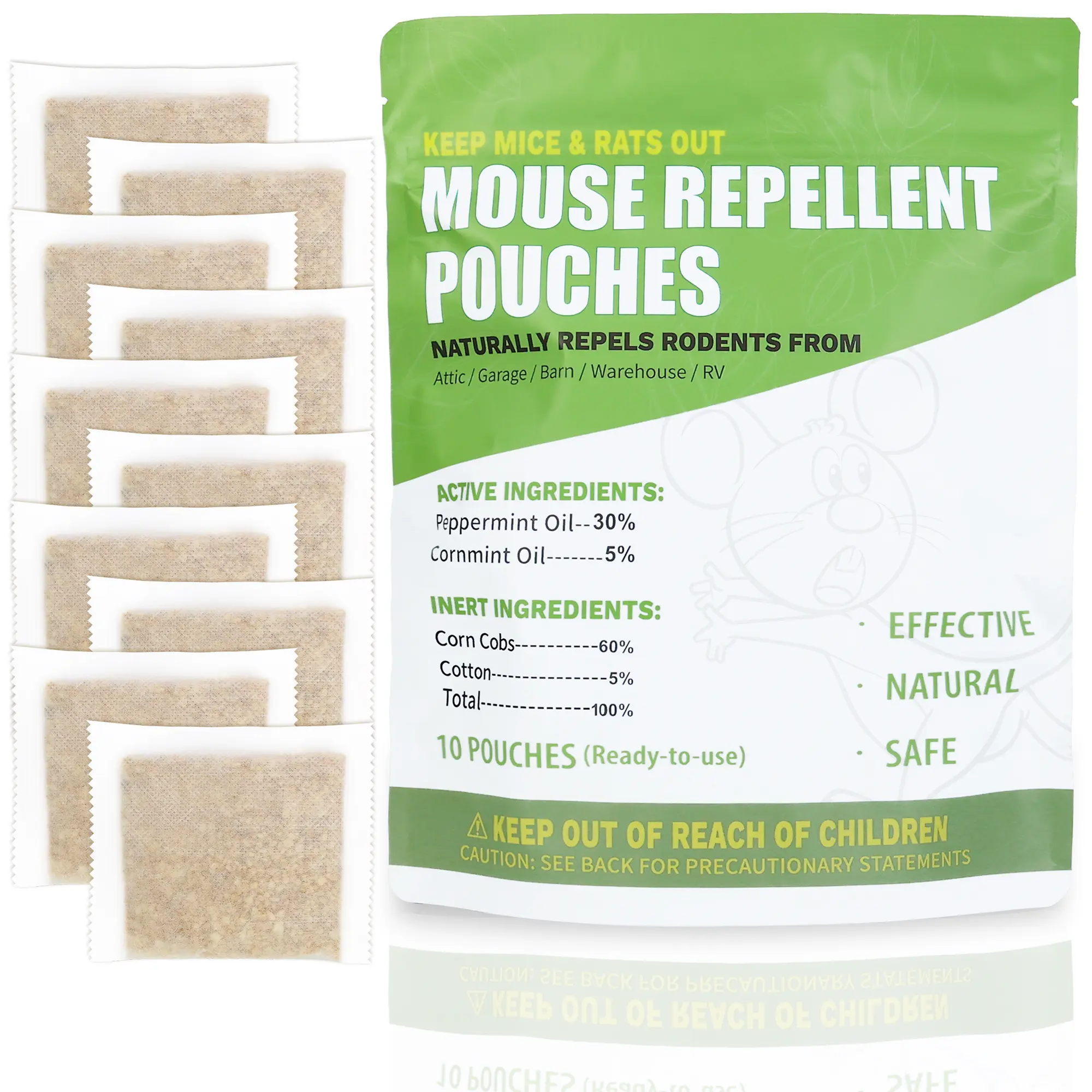 10-Pouch Peppermint Oil Mouse Rodent Repellent Pouches, Eco-Friendly Indoor Residential Pest Control Supplies, Pet & Homes with Children Safe Natural Bug Repellent Insect Control Solution