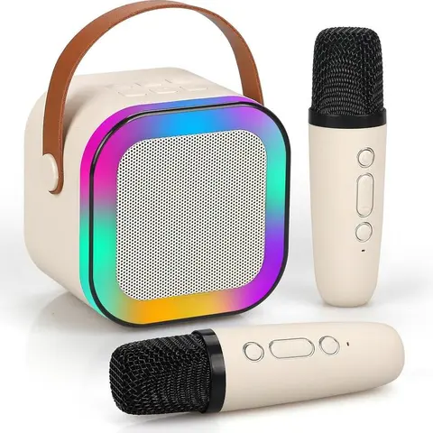 Portable UHF Dual Karaoke Machine with 2 Wireless Microphones, Bluetooth Speakers, Plastic ABS Surround Sound System, Battery-Powered (Batteries Included) – Cool Gifts for 4-12 Year-Old Kids, Family Gatherings Use