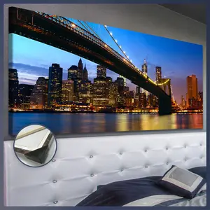 1pc Wooden Framed NY Brooklyn Bridge Night Poster – Iconic East River Art, High-Quality HD Canvas Print, Waterproof & Odorless Wall Decor for Living Room, Bedroom, or Dorm, Perfect Gift for Home Décor Enthusiasts, Vintage Wall Art