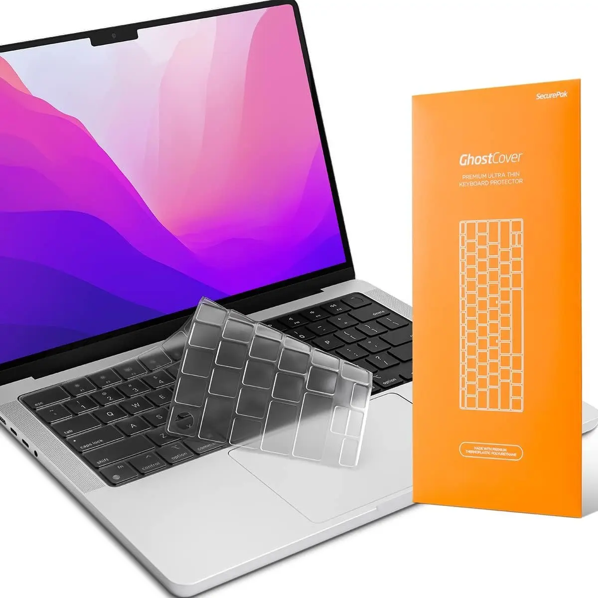 GhostCover   Ultra Thin Keyboard Cover Protector, Compatible with 2025 2024 2023 2022 2021 M5/M4/M3/M2/M1 Pro/Max MacBook Pro 14/16, M4-M2 MacBook Air 13/15,  ANSI Layout, Clear