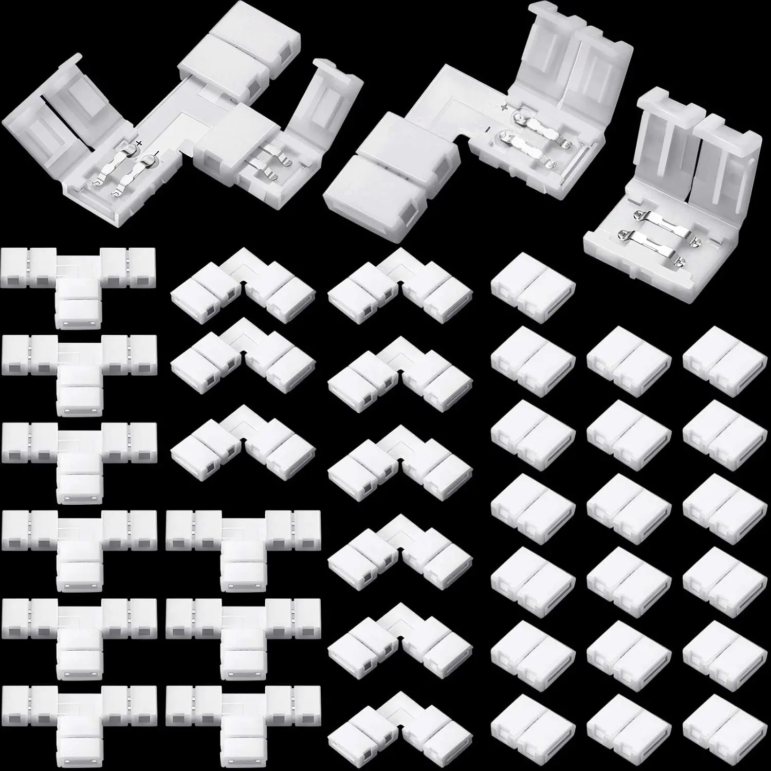 40PCS 8mm 2 Pin LED Strip Connectors Lights Connector T Shape L Shape Gapless Solderless LED Adapter Light Extension for 3528 2835 SMD RGB Strip