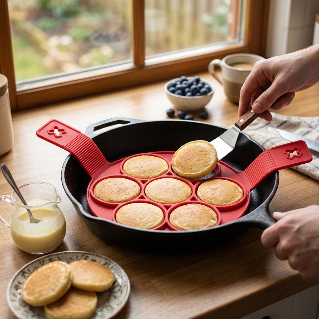 1pc Non Stick 7 Hole Silicone Baking Mold Multifunctional Round Pancake Egg Frying Tool Reusable Kitchen Accessory For Breakfast Making