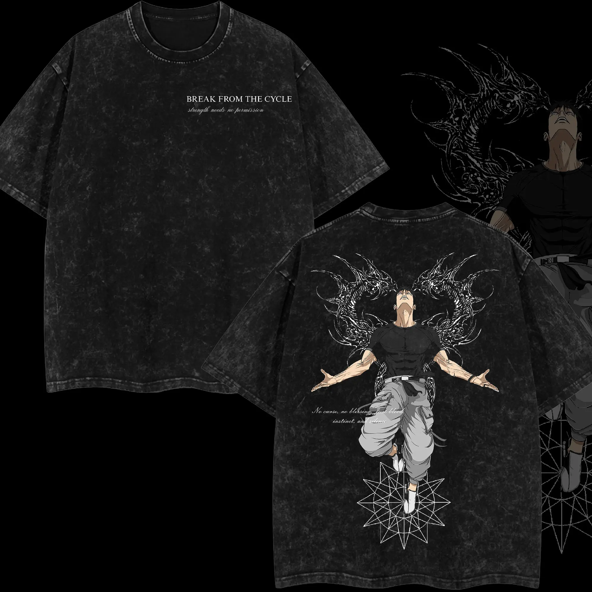 [Eclipse] Toji Fushiguro Jujutsu Kaisen Vintage Unisex Oversize Anime Manga Acid Washed Lightweight Cotton T-shirt, Anime Merch, Gift For Anime Fan, Weeaboo