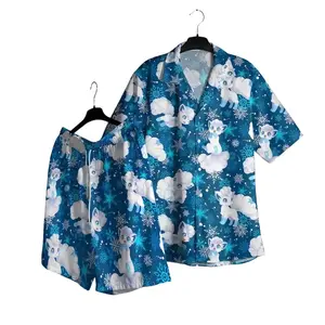 Alolan Vulpix PKM Hawaii Set Hawaiian Shirt, Hawaiian Short - For All Ages Palm Tree Anime Manga Shirt Video Game Gifts Summer Beach Tropical Floral Aloha