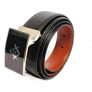 Masonic Men's Reversible Belt (Black & Tan) - Waist Size 40 inch & Under