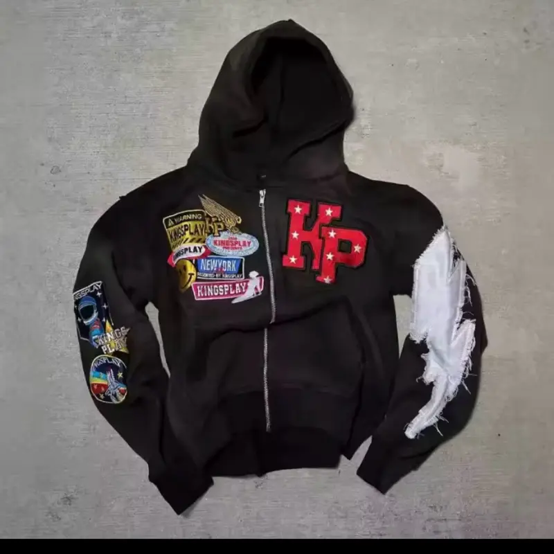 Y2K Streetwear Hoodie – Bold Patch Aesthetic
