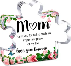 Mothers Day Mom Gifts for Mom Grandma Wife from Husband Daughter Son -Cute Engraved Acrylic Block Puzzle Piece - Mother's, Christmas,Birthday, Anniversary Home Office Desk Presents Ideas for Women Her