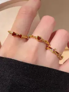 Three retro, elegant, and sweet-looking bow design wine red oil drip high-end fashionable rings are suitable for ladies to wear on daily festivals and parties Stackable rings