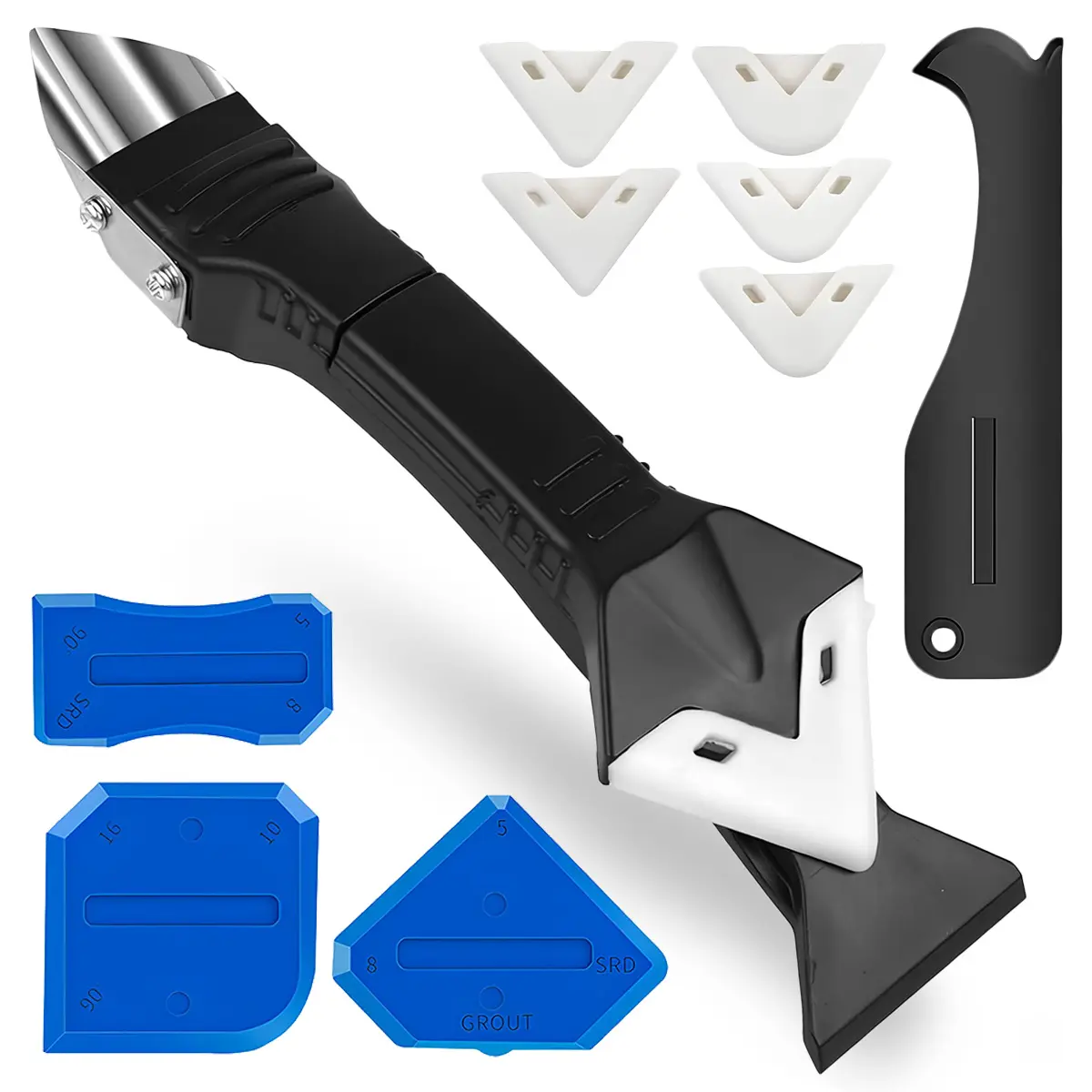 3-in-1 Silicone Caulking Tool Kit - Sealant Finisher, Grout & Caulk Remover, Angle Scraper for Home Bathroom, Kitchen Joints