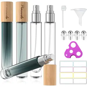 4 count 10ml/0.34 Oz Travel Perfume Atomizer with Refilling Tool, Empty Refillable Glass  Bottle, Replaceable Essential Oil Roller Bottles (light lid)