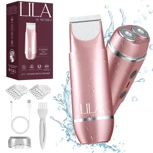 LILA by Akunbem 2 in 1 Women's Electric Shaver Dual Head Bikini Trimmer IPX7 Waterproof Wet Dry Use Body Hair Trimmer Facial Hair Remover for Bikini Underarm Leg Arm Body Face