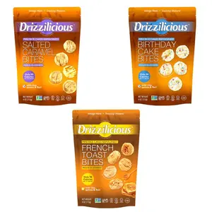 Drizzilicious Mini Rice Cakes 3 Pack – Salted Caramel, Birthday Cake & French Toast | 4 oz Bags | Low Calorie Vegan Gluten-Free Snack with Superfoods