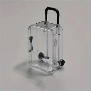 Mini Transparent Plastic Suitcase Storage Boxes with Retractable Wheels, Jewelry Snack Organizer, Wedding Party Favor Gift Box, Travel Luggage Candy Case