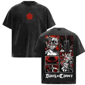 Retro Vintage Limited Edition Human Devil Asta - Black Clover Anime Double Printed Oversize Lightweight Acid Washed Tee, Gift For Anime Clothes Cotton