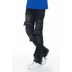 Petrus Black Super Stacked Flare Jean