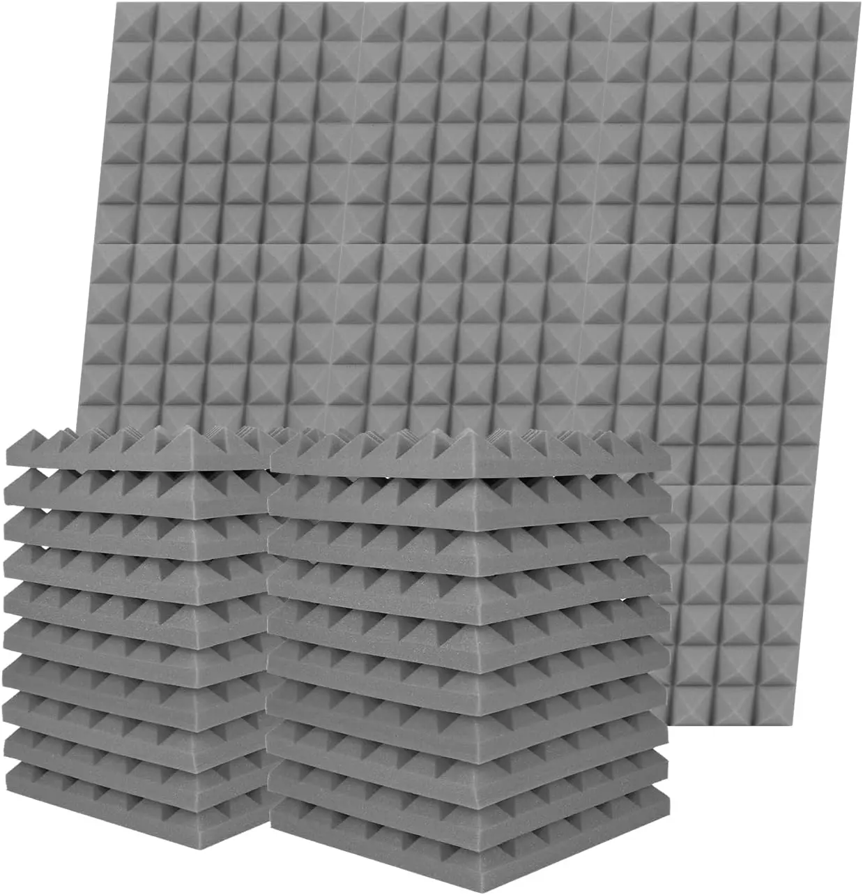 Soundproof Pyramid-Shape Acoustic Insulation Foam Panels, 12x12x2 Inches Versatile Studio Wall & Ceiling Tiles for Mixing & Recording, 12-96 Pack Isolation Tiles