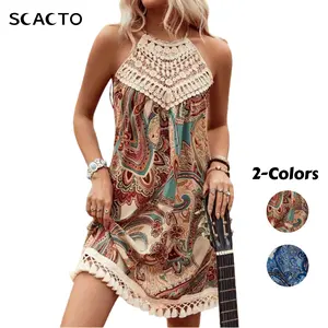 Scacto Women's Casual Fit Sleeveless Spaghetti Strap Paisley Print Polyester Dress - Adjustable, Elegant Bohemian Style for Adult Summer Wear