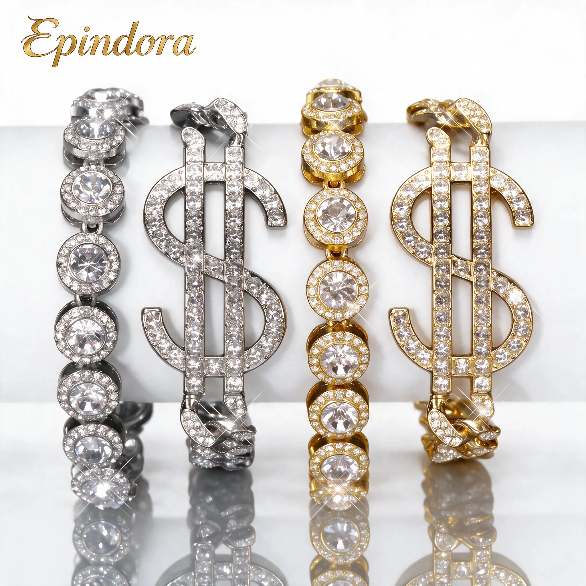 Epindora Hip Hop Dollar Bracelet Set, 2 Pieces