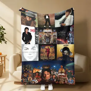 Retro Michael Jackson Full Album Collage Flannel Blanket, King of Pop Vintage 80s Popstar Throw, Ultra Soft Cozy All Season Blanket for Sofa Bedroom Man Cave Decor, Perfect Birthday & Christmas Nostalgic Fan Gift for MJ Collectors and Classic Music Lovers