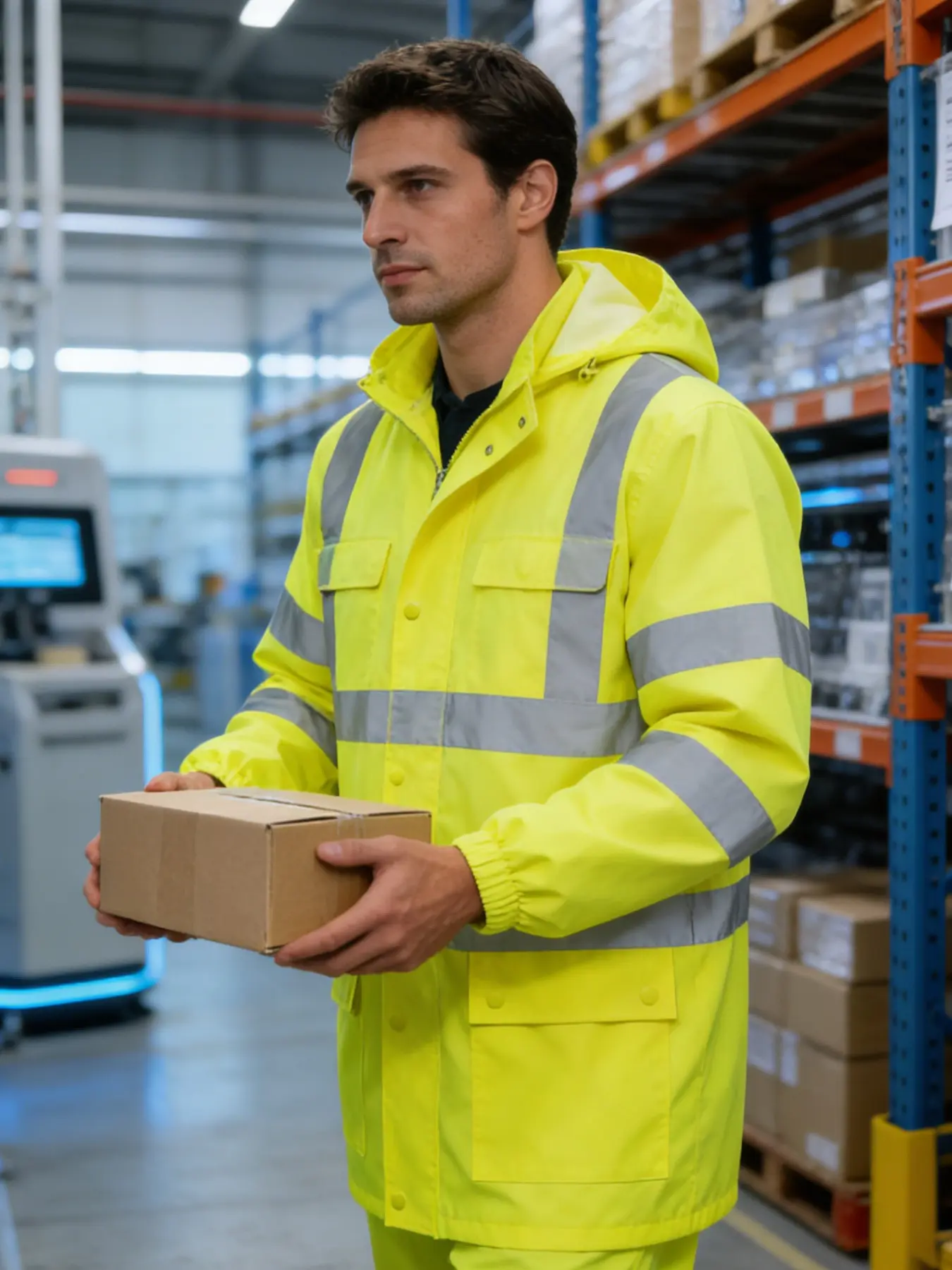 Men's High Visibility Reflective Raincoat Jacket, Waterproof, Rainproof Breathable Workwear with Two Large Pockets, Ideal for Heavy Rain, Rainy Day, Construction, Fishing, Traffic Control