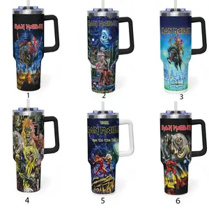 Iron Maiden 40oz Tumbler With Handle – Insulated Stainless Steel Travel Mug, Heavy Metal Fan Gift