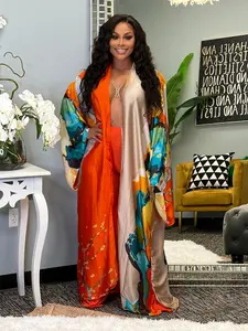 Women's All Over Print Kimono Sleeve Cover Up, Curvy Casual Long Sleeve Open Front Outerwear for All Seasons, Ladies Clothes for Daily Wear