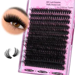 Lash Clusters 200D Volume Eyelash Extensions – 14-20mm Wispy D Curl Individual Cluster Lashes 240pcs DIY Lash Extension Kit for Beginners
