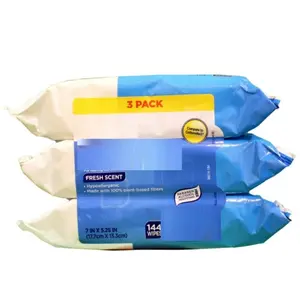 Fresh Scent Flushable Wipes, 3 Packs of 48, 144 Total Wipes Set Scented Napkin