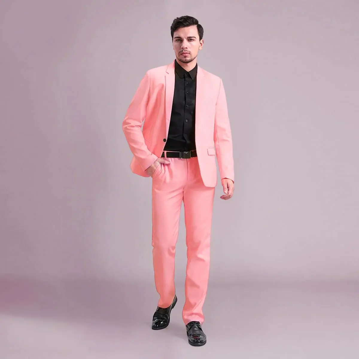 Men's Slim-Fit 2-Piece Aesthetic Pink Suit Set - 1-Button Premium Tuxedo with Textured Jacket, Trouser, Real Pockets for Wedding Groom Formal Menswear