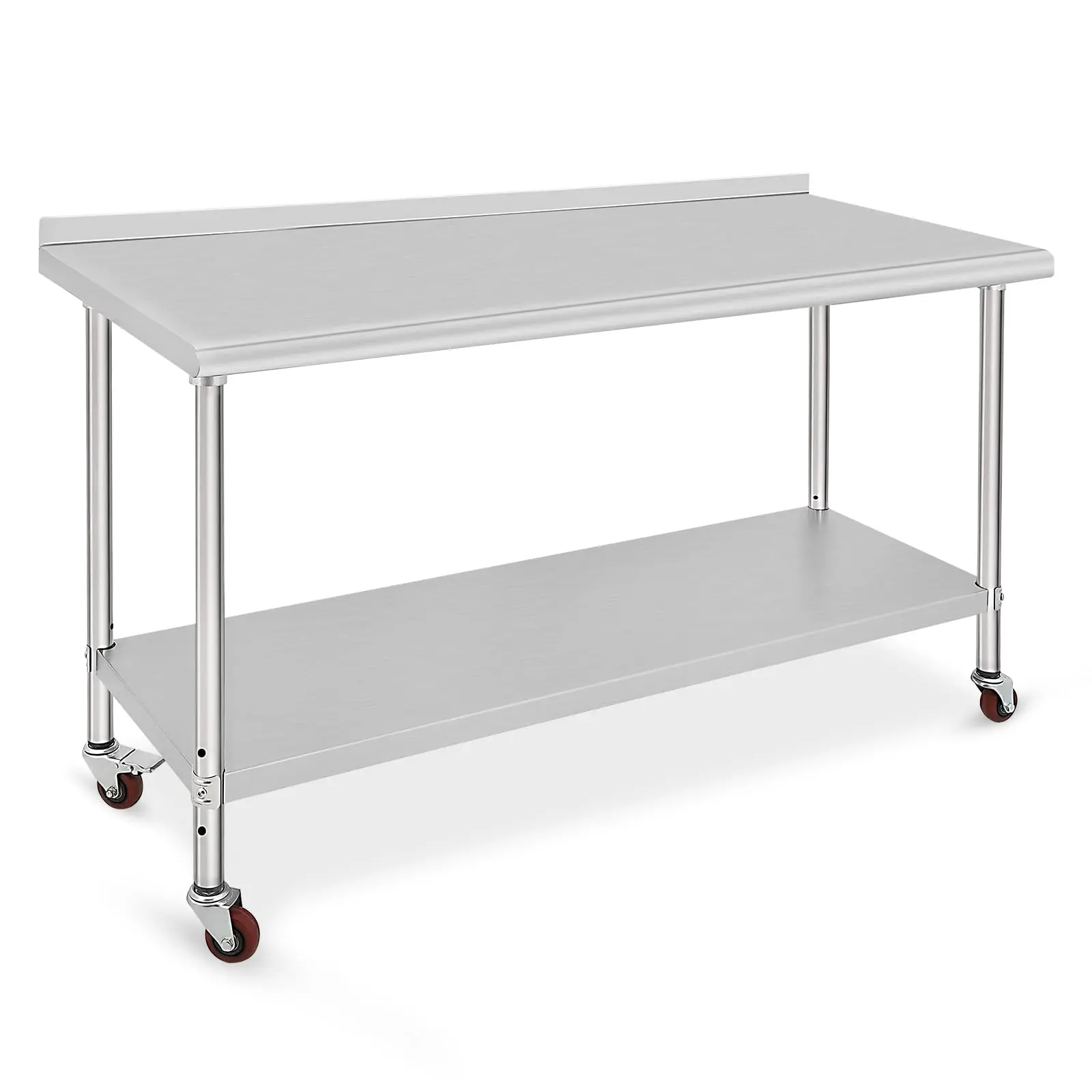 【GARVEE】Stainless Steel Kitchen Work Table, Kitchen Countertop, 152 x 61 x 89 cm, with Wheels and Splash Guard, Kitchen Table, Kitchen, Hotel, Home, Stainless, Stable