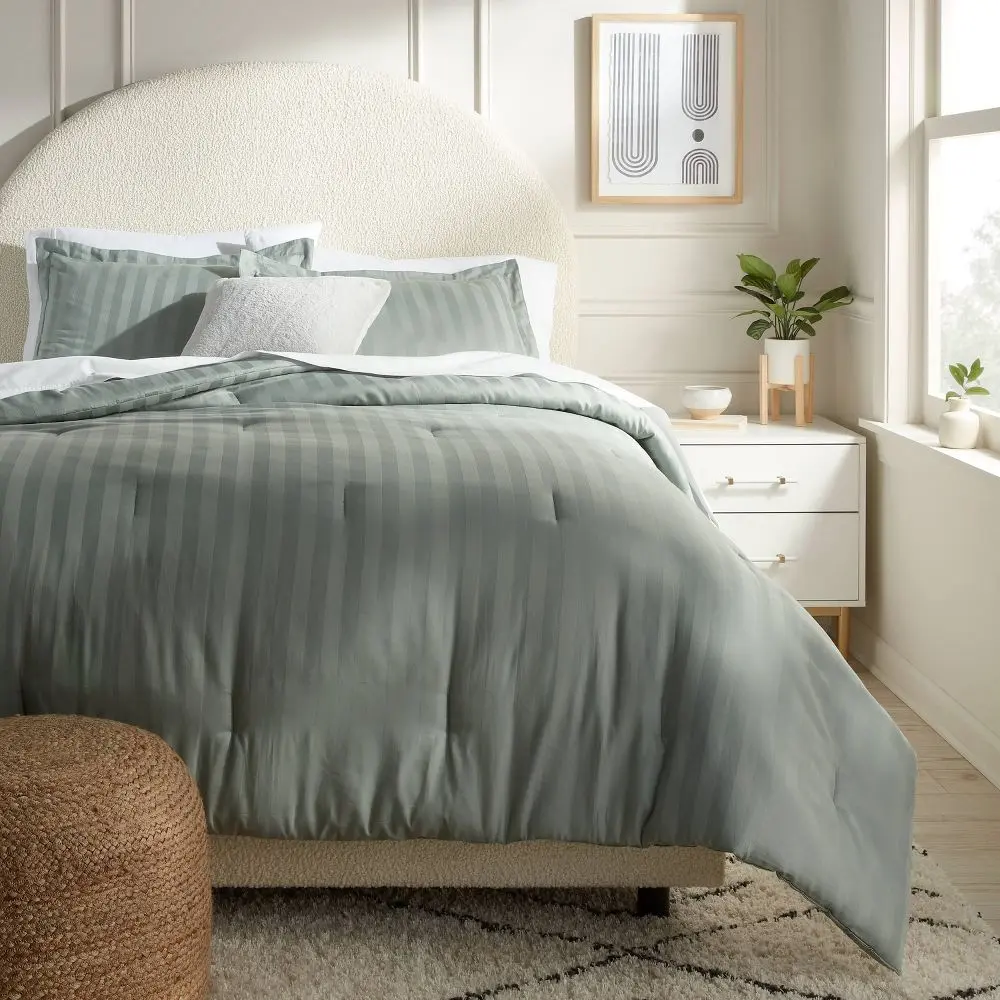 3pc King Luxe Striped Damask Comforter and Sham Set Light Teal Green - Threshold: 300 Thread Count OEKO-TEX Certified