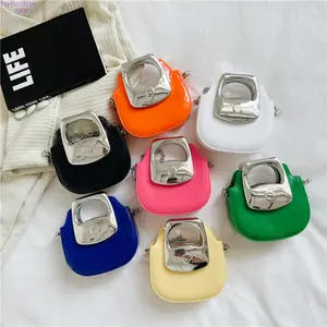 Women's 2026 Summer New Metallic Handle Jelly Saddle Purse - Mini Chain Crossbody Bag, Candy Color Top Shoulder Handbag for Casual Wear, Stylish Accessories for Women