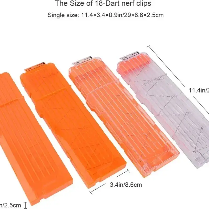 Unisex Soft Bullet Magazine Clips for Nerf Toy Dart Guns & Buzz Bee Blasters - 1/4 Pcs, 18 Foam Darts Capacity, 11.34x3.27x0.79in, Quick Reload, Easy Transportation, Sports Accessory for 8-10 Years